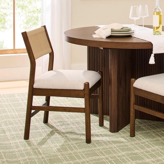 Better Homes & Gardens Lillian Fluted Dining Chairs, Walnut & Cream, Set of 2