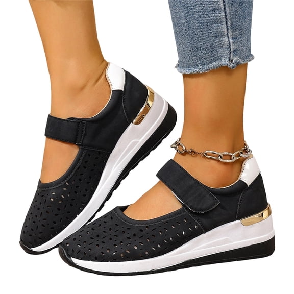 YOUYEDIAN Orthopedic Shoes for Women Summer Dressy Non Slip Slip on Mesh Arch Support Sneakers Breathable Closed Toe Walking Shoes (Black)