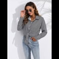 thumbnail image 4 of Camisas de Mujer con Botones, Casuales, de Larga, A Cuadros, con Estampados, Blusas Holgadas con Cuello A . Negro S, 4 of 8