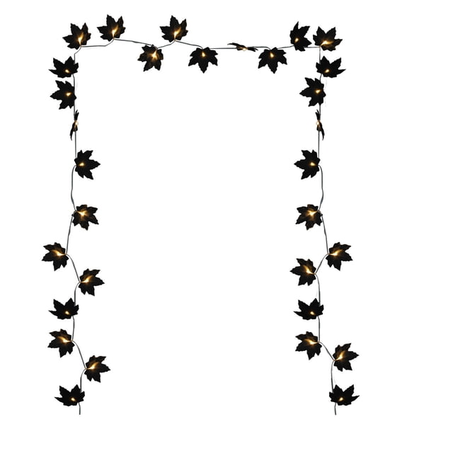 Black Maple Leaf Led String Lights Battery Operated 30 Led 118 Inches Fall Garland For Halloween Decor Orange