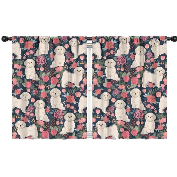 Blackout Kids Curtains,Shih Tzu Dog and Flower Floral Childrens Insulated Curtains Set Of 2,Bedroom Essentials,Toddler Room Decor 42x54in(106x137cm)
