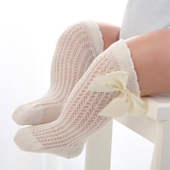 Beige Socks Long Tube Socks Mesh Bowknot Mosquito Baby Socks Stripe Children Socks