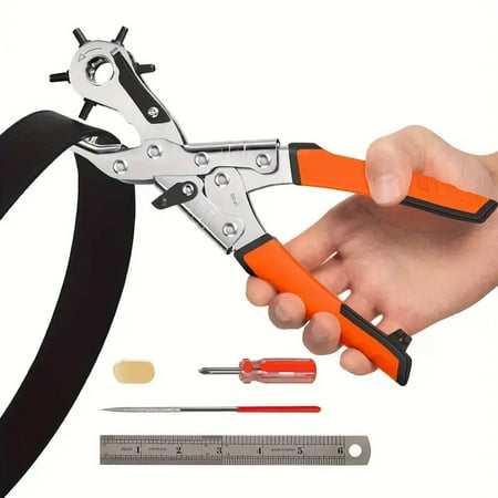 DEXIMRO Revolving Punch Plier Kit  Leather Hole Punch Set for Belts  Watch Bands  Straps  Dog Collars  Saddles  Shoes  Fabric  DIY Home or Craft Projects  Heavy Duty Rotary Puncher  Multi Hole Sizes
