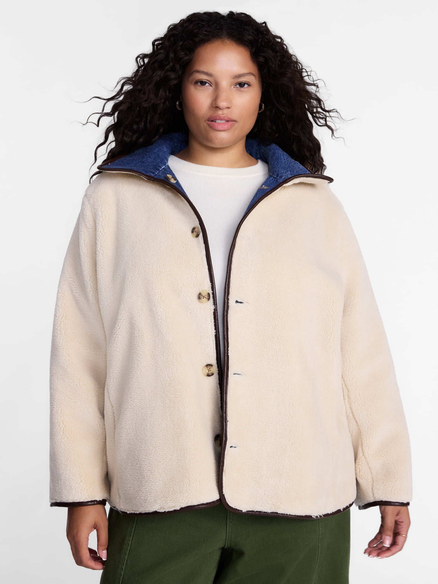 Terra & Sky Womens Plus Reversable Chore Coat, Sizes 0X-5X