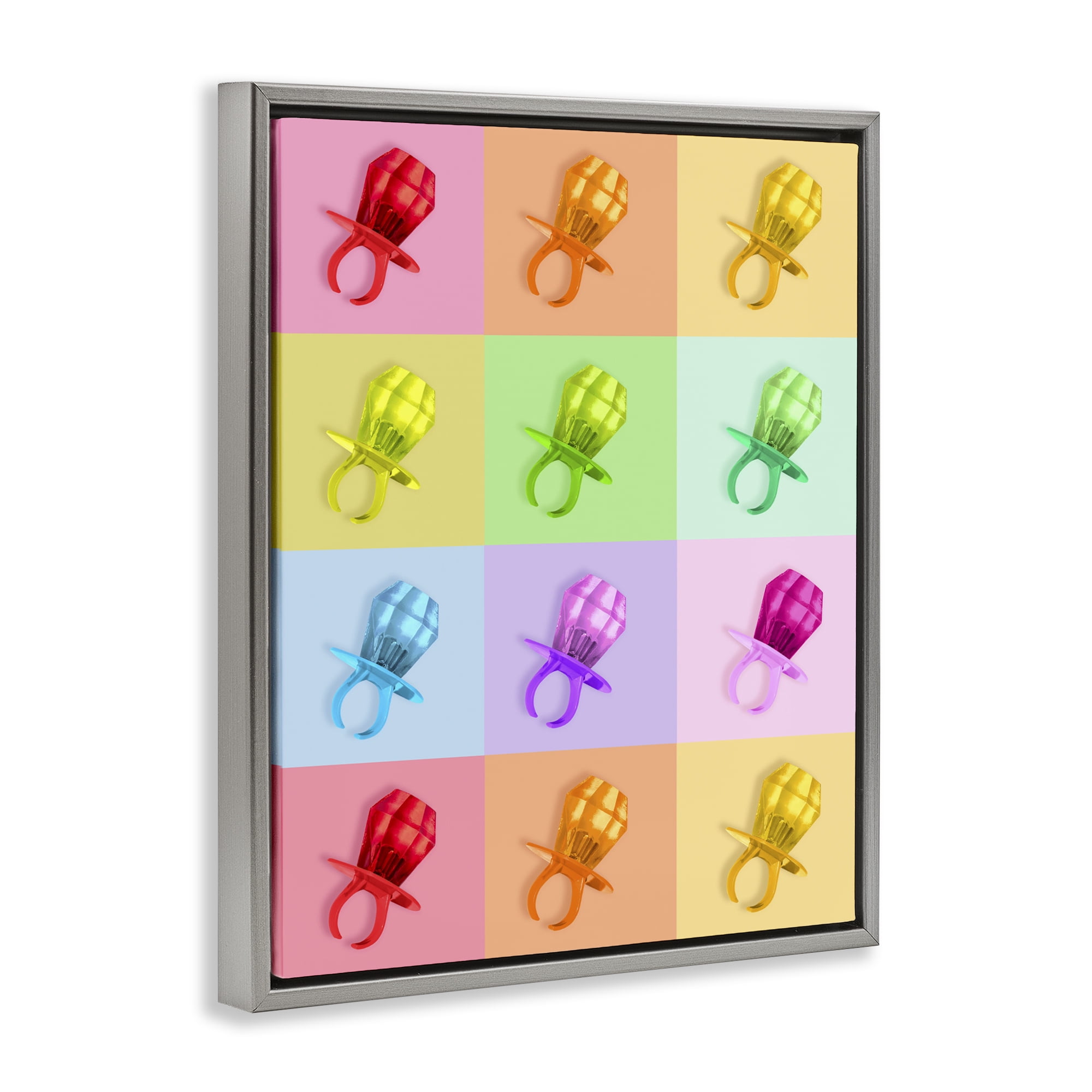 Stupell Industries Candy Gem Pop Grid Gray Framed Floater Canvas Wall Art, design by LISH Creative