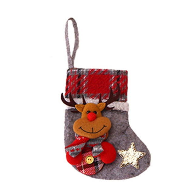 Colgante de árbol de Navidad de muñeca de alce de calcetín de Navidad a cuadros pequeños 3D TFixol Bolsa de calcetines