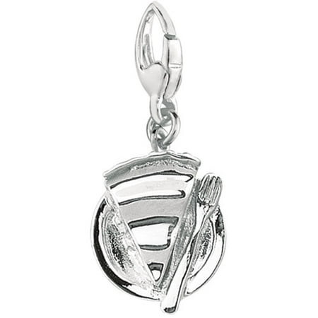 Women's Sterling Silver Slice of Pie on a Plate Clip-On Charm