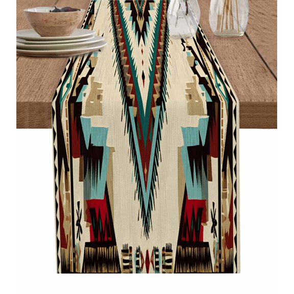 Hokiten Table Runners 60 Inches Long Dress Scarves, Boho Red Teal Brown Farmhouse Kitchen/Dining Table Runner, Small Coffee Tablerunners, Southwestern Vintage Geometric 13x60 Inch