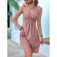thumbnail image 6 of Women'S V-Neck Twist Sleeveless Design Chest Pleated Waist Dress Pink L, 6 of 7