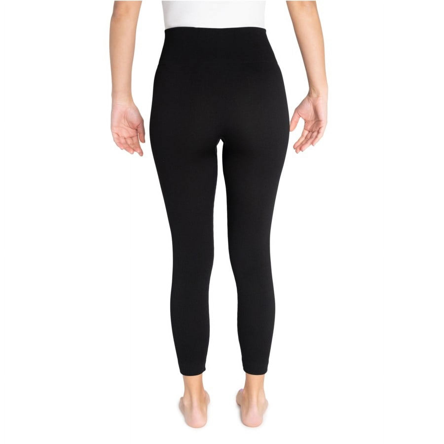 MUK LUKS Womens Fleece Lined Leggings, Black Rib, Large/X Large