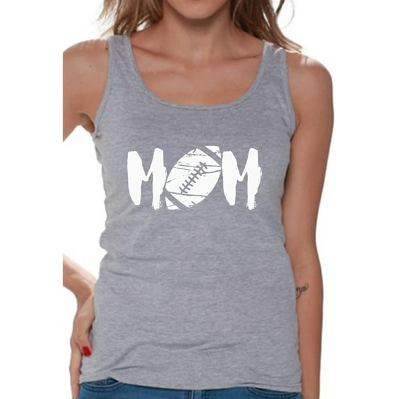 Women's M-O-M Football Mom Graphic Tank Tops White Mother's Day Gift Sports Mom