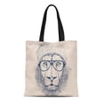thumbnail image 1 of LADDKE Canvas Tote Bag Blue Artsprojekt Cool Lion Glasses Hat Hipster Humor Reusable Handbag Shoulder Grocery Shopping Bags, 1 of 1