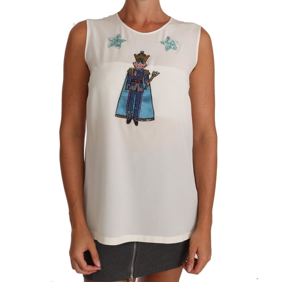 Dolce Gabbana White Silk Crystal Sequined Fairy T-shirt
