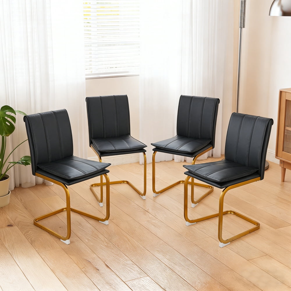 Modern dining chairs set of 4, PU leather black kitchen chairs, restaurant chairs, suitable for kitchens, living rooms, bedrooms, and offices, and metal legs, Golden