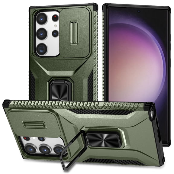Decase Heavy Duty Case for Galaxy S24 Ultra with Slide Camera Protector,Military-Grade Shockproof Dual Layer Hybrid Phone Cover with Magnetic Kickstand,for Samsung Galaxy S24 Ultra - Darkgreen