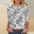 thumbnail image 2 of Women's 3/4 Sleeve Blouses Spring Summer Womens Clothings Basic Tees Shirt Fashion Flowers Printed Round Neck Shirts Pullover Tops, 2 of 5