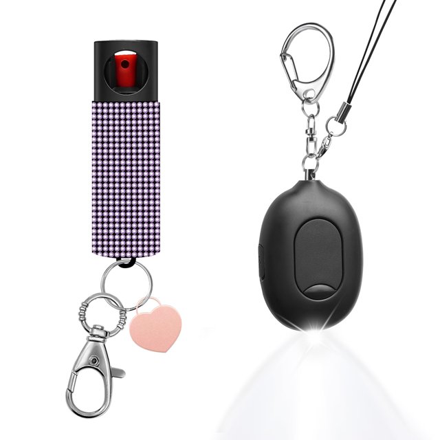 Combinación de alarma personal, alarma de manija de puerta y aerosol de pimienta