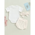 thumbnail image 4 of Bagilaanoe 3Pcs Newborn Baby Girl Easter Outfits Letters Print Short Sleeve Romper Tops + Rabbit Print Shorts + Headband  6M 12M 18M 24M Infant Short Pants Set, 4 of 8