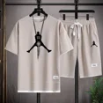 thumbnail image 2 of Conjunto de camiseta y pantalones cortos casuales con estampado de gofres para hombre de nueva marca de verano, conjunto de 2 piezas transpirable de secado rápido para deportes de baloncesto y fitness, 2 of 5