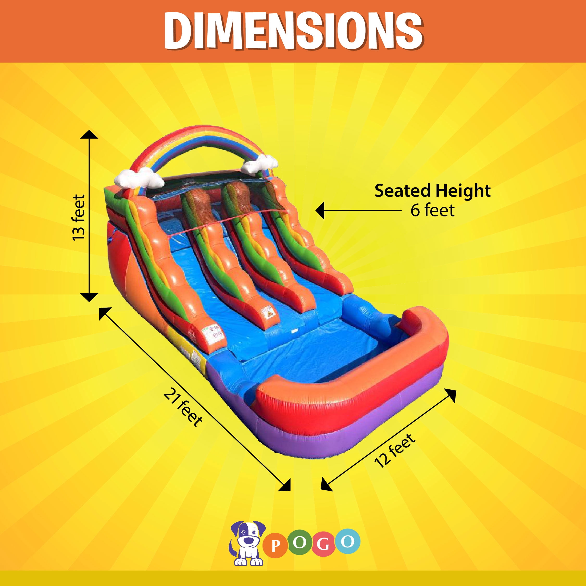 Pogo Crossover Inflatable Double Water Slide with Blower, Rainbow Cloud 12 Foot Kids Waterslide