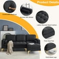 thumbnail image 3 of 85" Burlap Fabric Sectional Sofa Couch with Reversible Chaise, L-Shape Couch with Bolster Pillows and Metal Legs, 3 Seats Futon Couch Sofa for Living Room Apartment Small Space, Black, 3 of 7