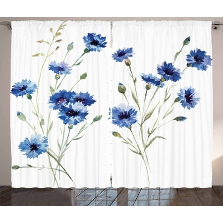 Ideas For A Tiny Bedroom Vintage Blue Curtains 2 Panels Set, Bundles of Blue Carniation Flowers with Tiny Buds Watercolor Design, Window Drapes for Living Room Bedroom, 108W X 63L Inches, Violet Blue and Khaki, by Ambesonne ()