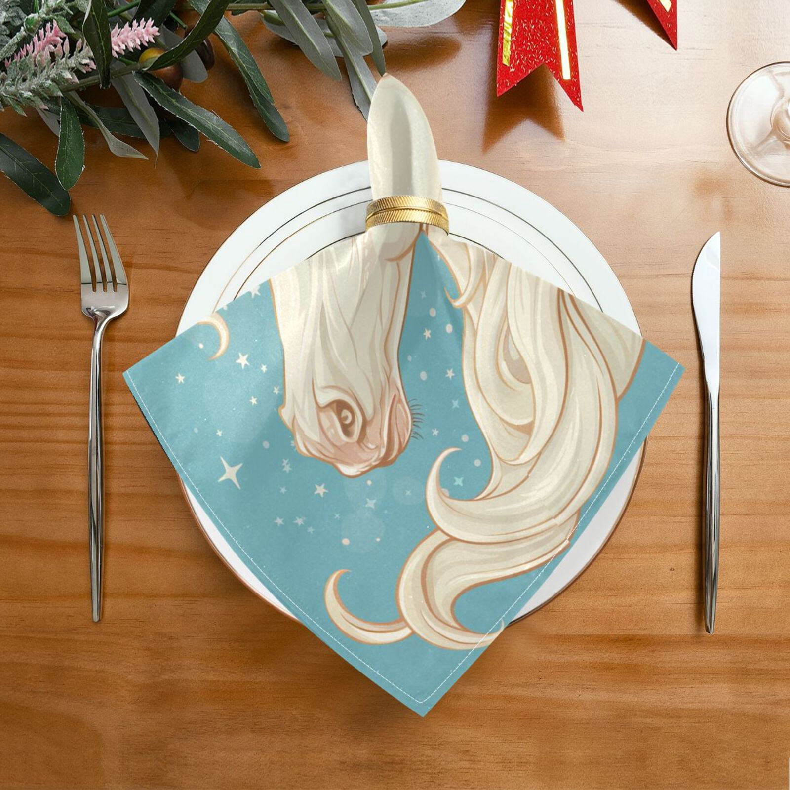 JSTEL Unicorn Portrait Star Cloth Napkins Set of 6, 20x20 Inch Washable and Reusable Napkin for Decoupage Dinner Party Everyday Use