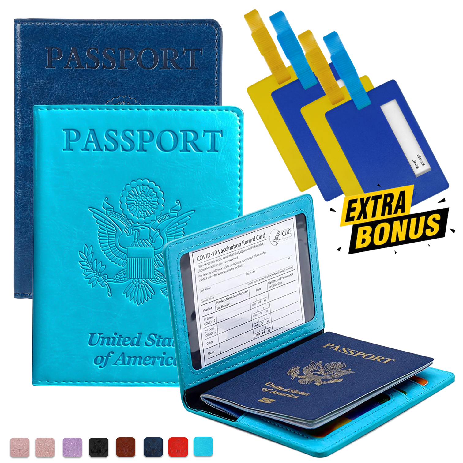 ComfiTime Passport Holder 2Pack Slim Passport Wallet with Vaccine Card