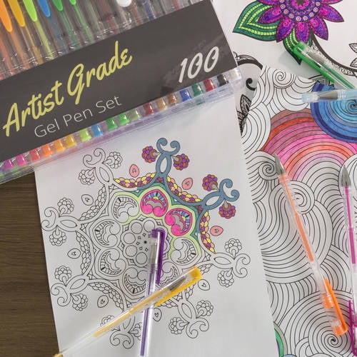 Art School Gel Pens - 100 Gel Pens Coloring Set for Adults Coloring Books
