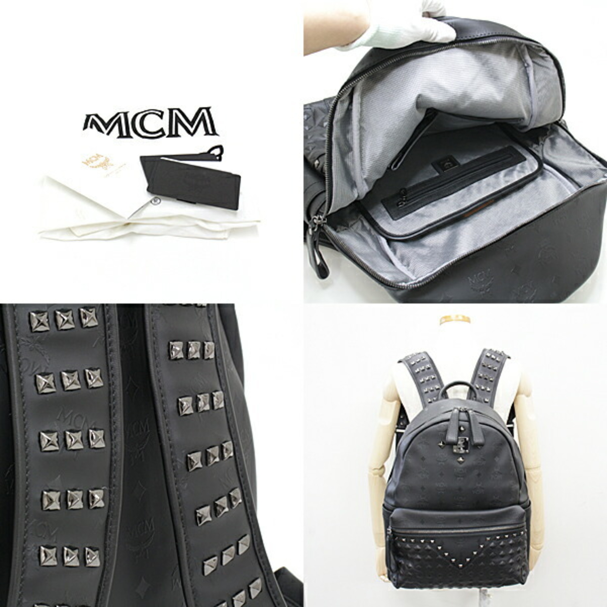 MCM Stark Backpack Visetos Side Studs Large Black in Coated Canvas with  Gunmetal - US