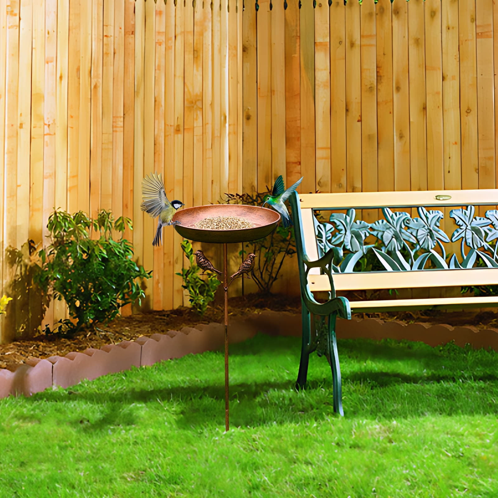 Bird Bath, Large Capacity Vintage Metal Bird Feeder, 33 Inch Outdoor Garden Bowl with Iron Stand Easy Install Clean