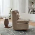 thumbnail image 3 of Wide Modern Chenille Cushioned Armless Chair in Soft Beige, 360° Swivel Design with Pillow, Sturdy Metal Base, Comfortable Accent Seat, 3 of 8