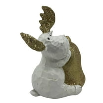 Galt International Sitting Glitter Moose Christmas Figurine - 9" - White and Gold