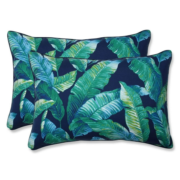 Set of 2 Navy Blue and Green Leaf UV Resistant Outdoor Patio Over Sized
