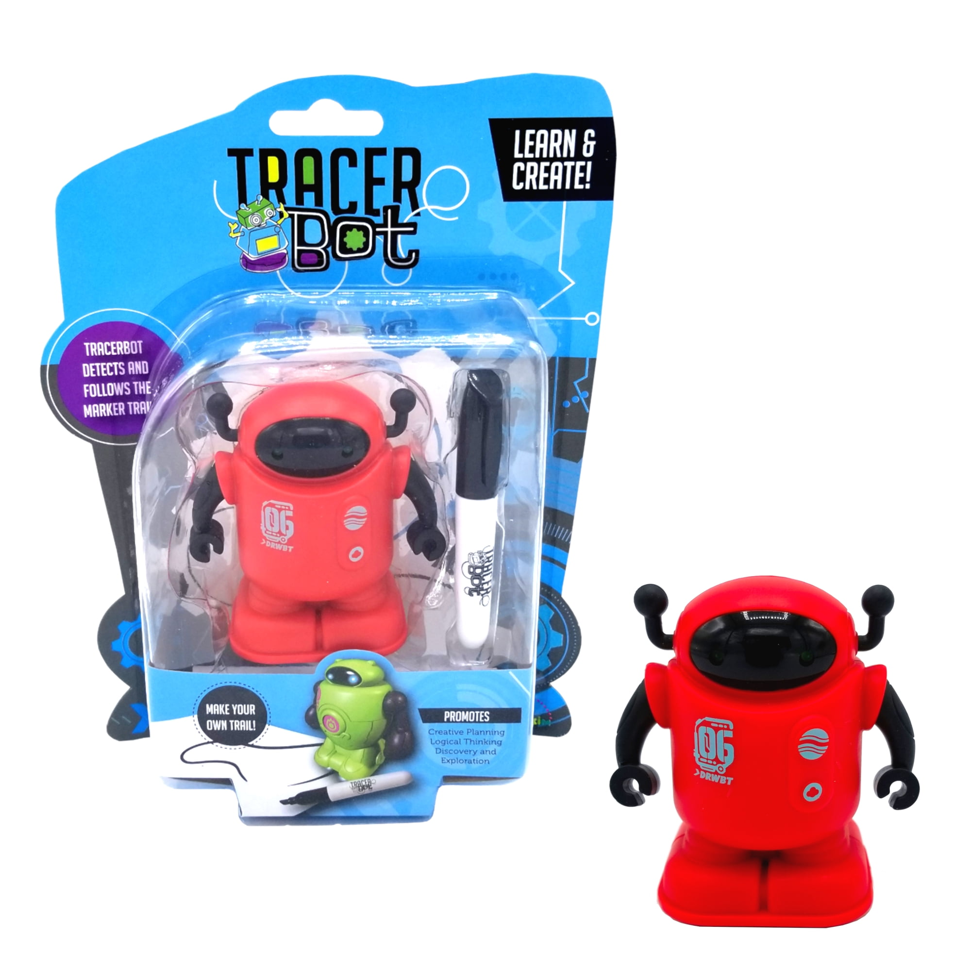 MUKIKIM Tracerbot - Red – Mini Inductive Robot That Follows The Black Line You Draw. Fun, Educational, & Interactive Stem Toy with Limitless Ways to Play! Promotes Logic & Creativity Training