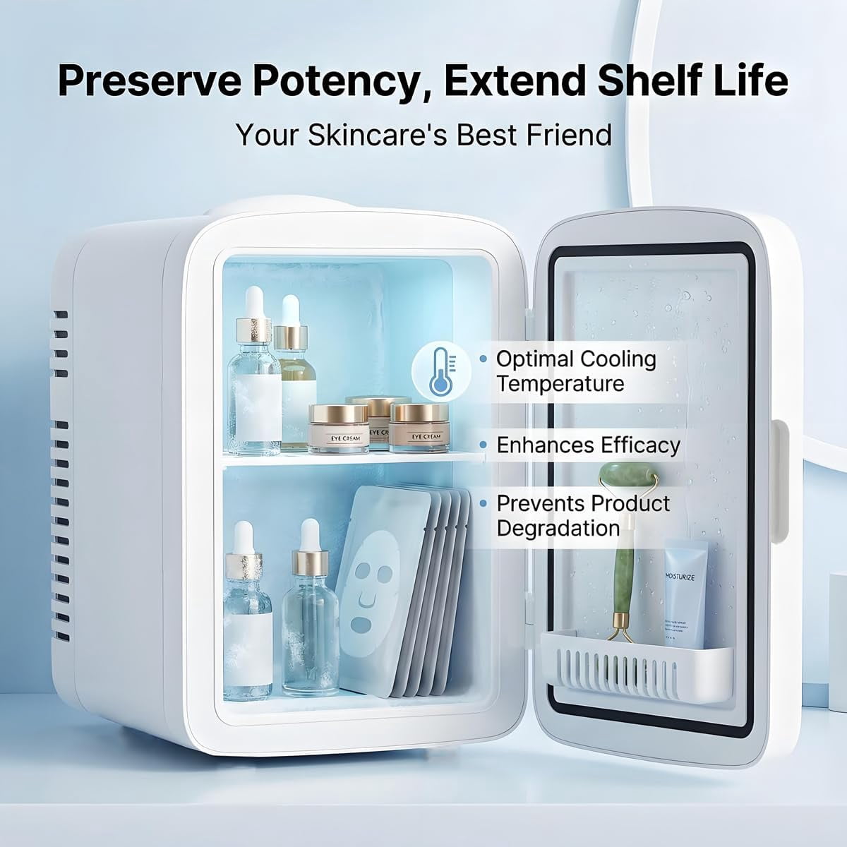 4L  Skincare Fridge with Dimmable LED Mirror, Portable Beauty Refrigerator for Makeup, Cosmetic, Personal Small Refrigerator with Cooler and Warmer for Bedroom, Office and Car (White-4L)