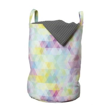 Abstract Laundry Bag, Geometrical Vibrant Rainbow Themed Pastel Colored Rhombus Pattern Hipster Style, Basket with Handles Drawstring Closure for Laundromats, 13" x 19", Multicolor, by Ambesonne