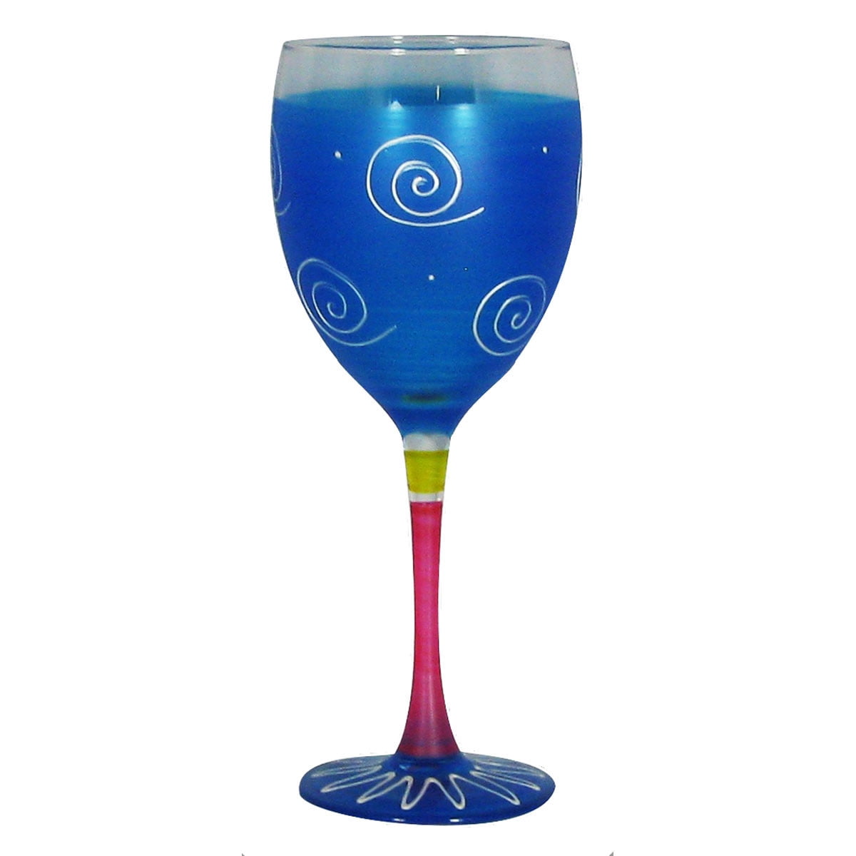 Set of 2 Turquoise and White Hand Painted Wine Drinking Glasses 10.5