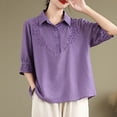 thumbnail image 4 of Kezqiaxn Plus Size Shirts for Women Vintage Embroidery Half Sleeve Collared Dressy Summer Tops Loose Fit Work Blouses, 4 of 7