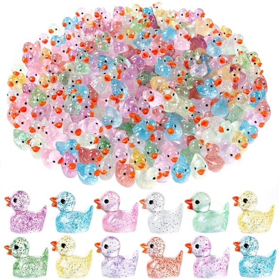 80 pcs Mini Glitter Ducks Colorful Tiny Small Little Resin Ducks to Hide Plastic Animal Figures for for Dollhouse Micro Dollhouse Landscape Aquarium Decorations