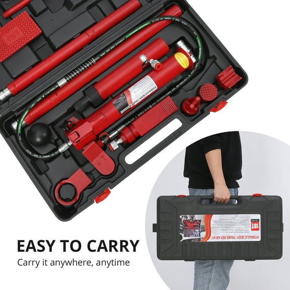 Porta Power Kit - 10 Ton Hydraulic Jack, 3.9 Ft Oil Hose, Portable Storage Box for Car, Truck, Farm Repair