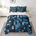 thumbnail image 2 of Manfei Chic Cyan Geometric Twin Bedding Sets 7-Piece, Modern Square Abstract Bedding Comforter Set, Teens Boys Girls Kids Reversible Sheet Sets, Ultra Soft Home Decor, 2 of 7