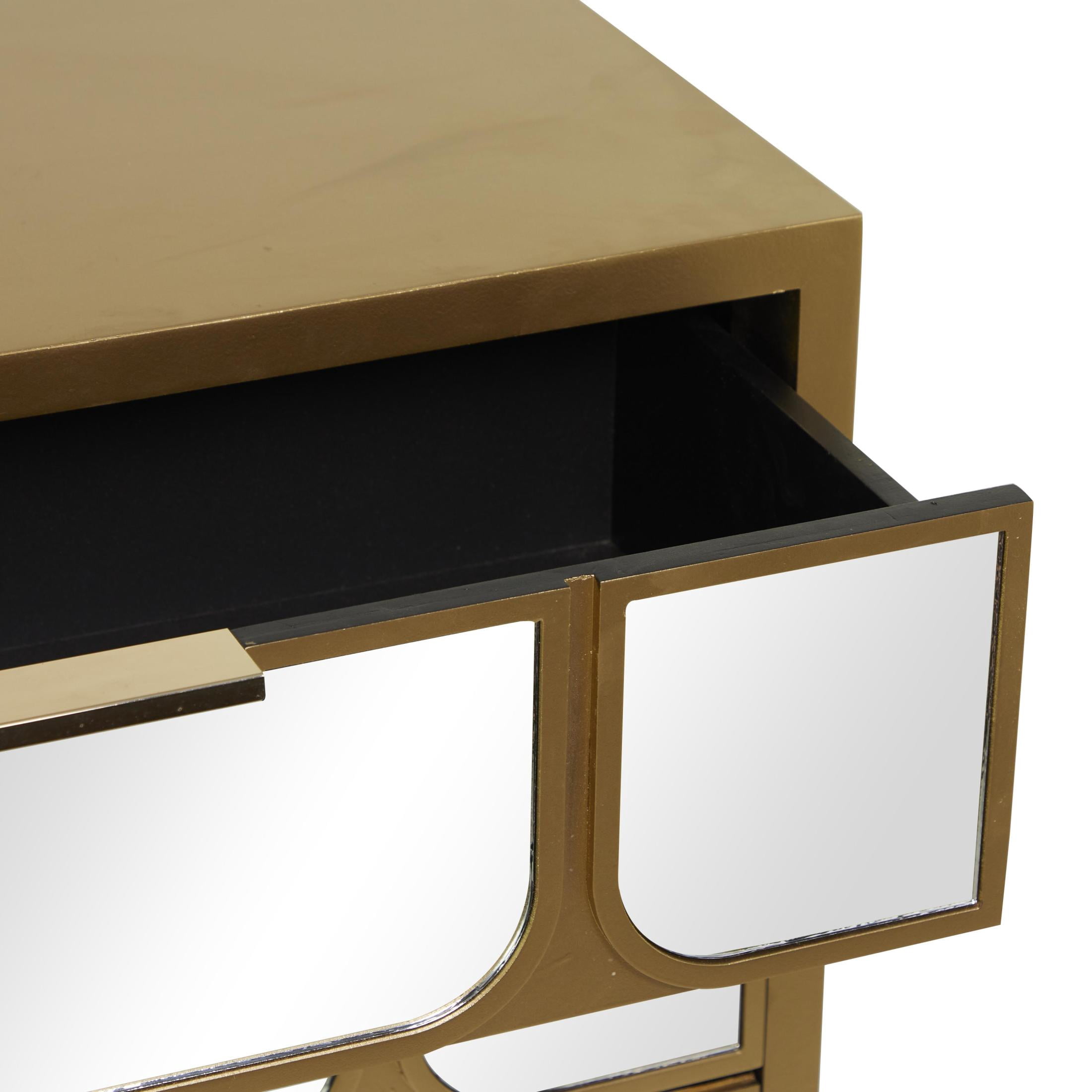 DecMode 32" x 32" Gold Wooden 3 Drawer Chest with Mirrored Front, 1-Piece