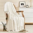 thumbnail image 2 of Fluffy Fringe Throw Blanket Lightweight Soft Cozy for Bed Sofa Chair Throw Blankets, Off White 127*182cm, 2 of 5
