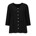 thumbnail image 5 of Cotton Linen Tops for Women,3/4 Sleeve Tops for Women Summer V-Neck Button Down Cotton Linen Shirts Solid Color Loose Dressy Casual Blouses, 5 of 6