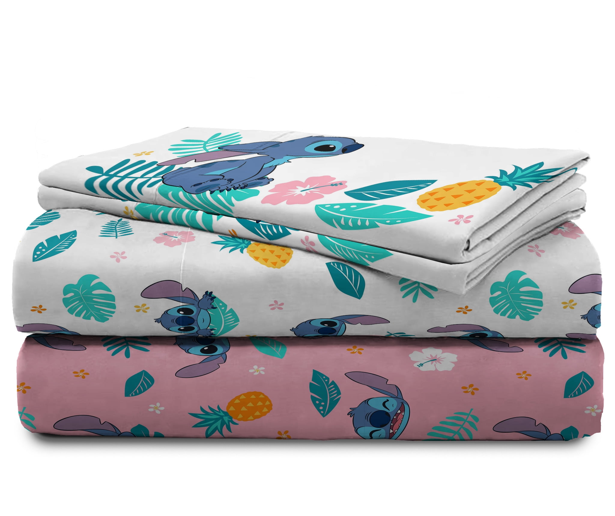 Lilo and Stitch Hawaiian Denim Kids 4-Piece Full Sheet Set, 100% Polyester, Pink, Disney