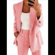 thumbnail image 1 of Conjuntos de 2 Piezas para Mujer, Grandes, Estilo Informal de Negocios, Larga, Solapa, Pantalón Recto, Trajes. Rosa XL, 1 of 5