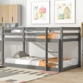 thumbnail image 3 of PORKISS Bunk Beds for Kids, Twin over Twin Floor Bunk Bed with Safety Rail and Ladder, Solid Wood Low Bunk Bed Frame for Boys Girls, No Box Spring Needed, Gray, 3 of 9
