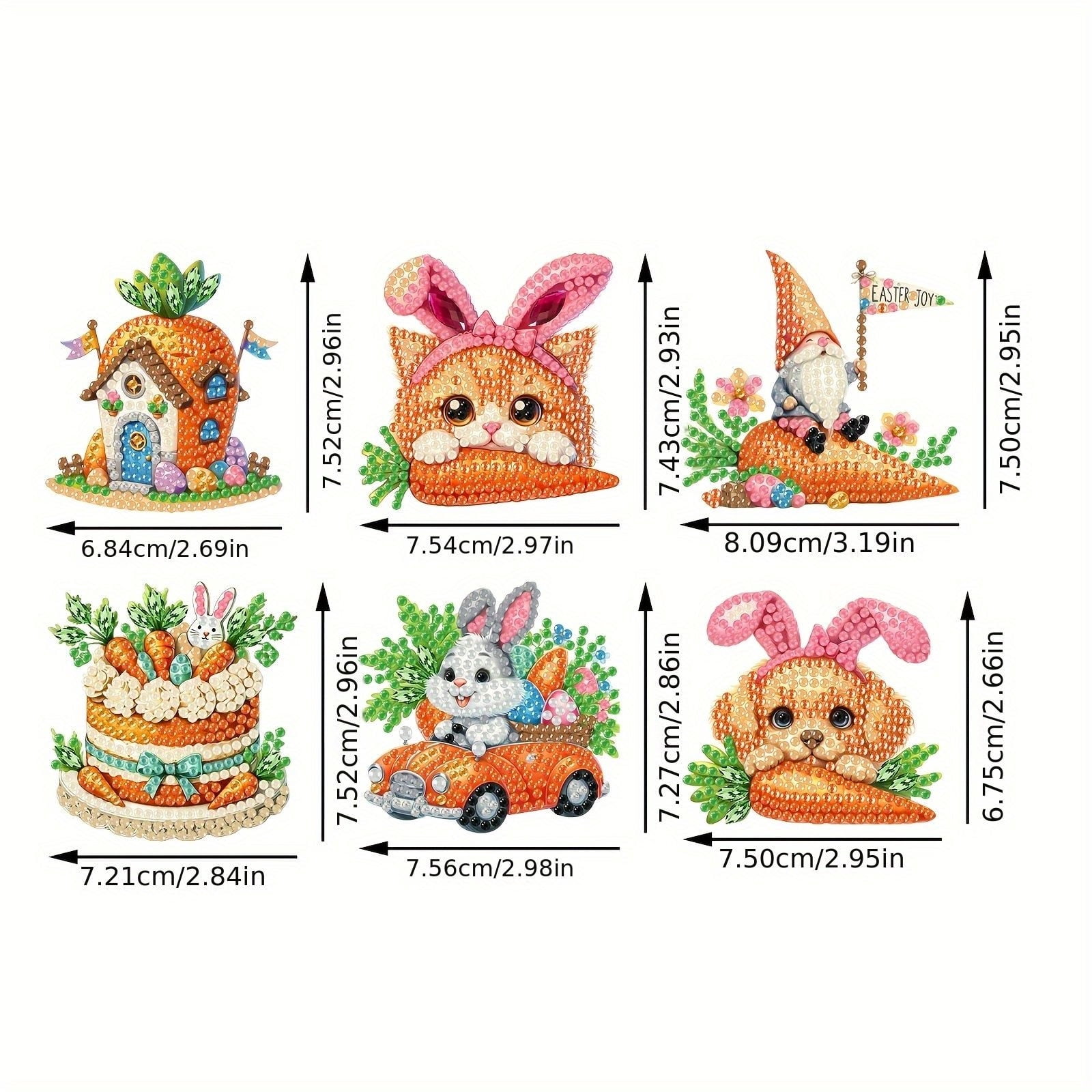FLOPESN 6Pcs Holiday DIY Diamond Art Painting Refrigerator Magnet,Creative Design Easter St. Patrick's Day Acrylic Home Decors-Carrots