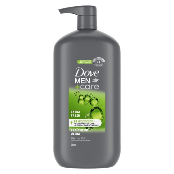 Dove Men+Care Refreshing Extra Fresh Body and Face Wash with 24-Hour Nourishing Micromoisture Technology Body Wash for Men